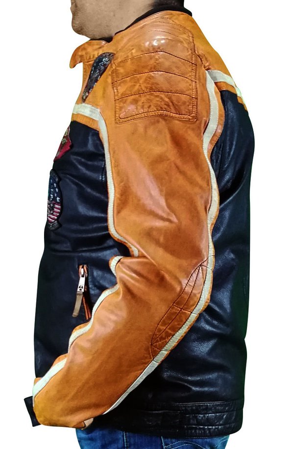Top Gun Lederjacke TG 1005 Farbe 1521 Schwarz/Orange/Beige