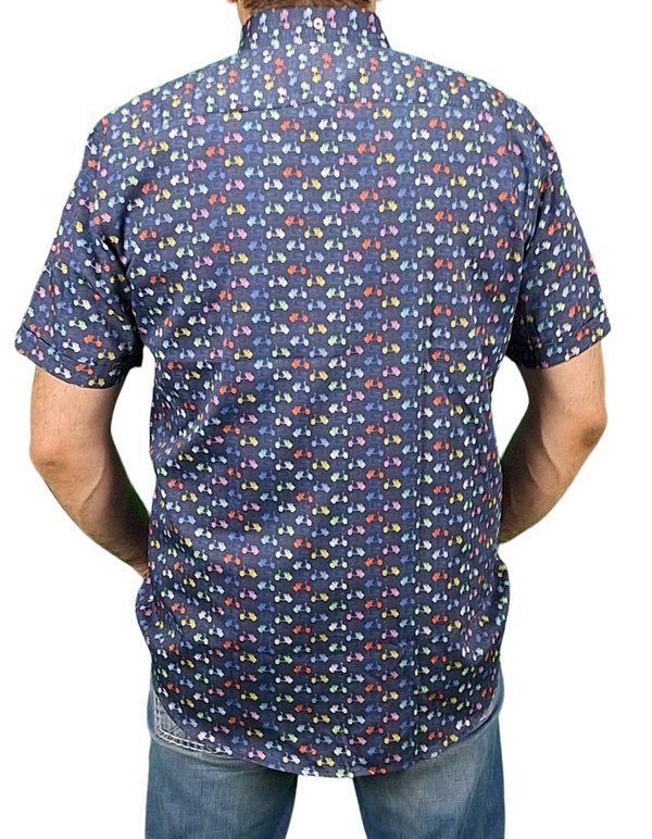 Surfcar Herrenhemd mit bunten Vespa-Print, blau, lässiger Style für den Sommer