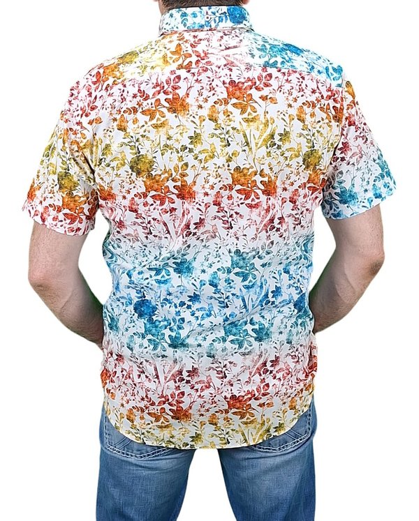 Surfcar Herrenhemd Halbarm mehrfarbigen Blumendruck alloverdruck