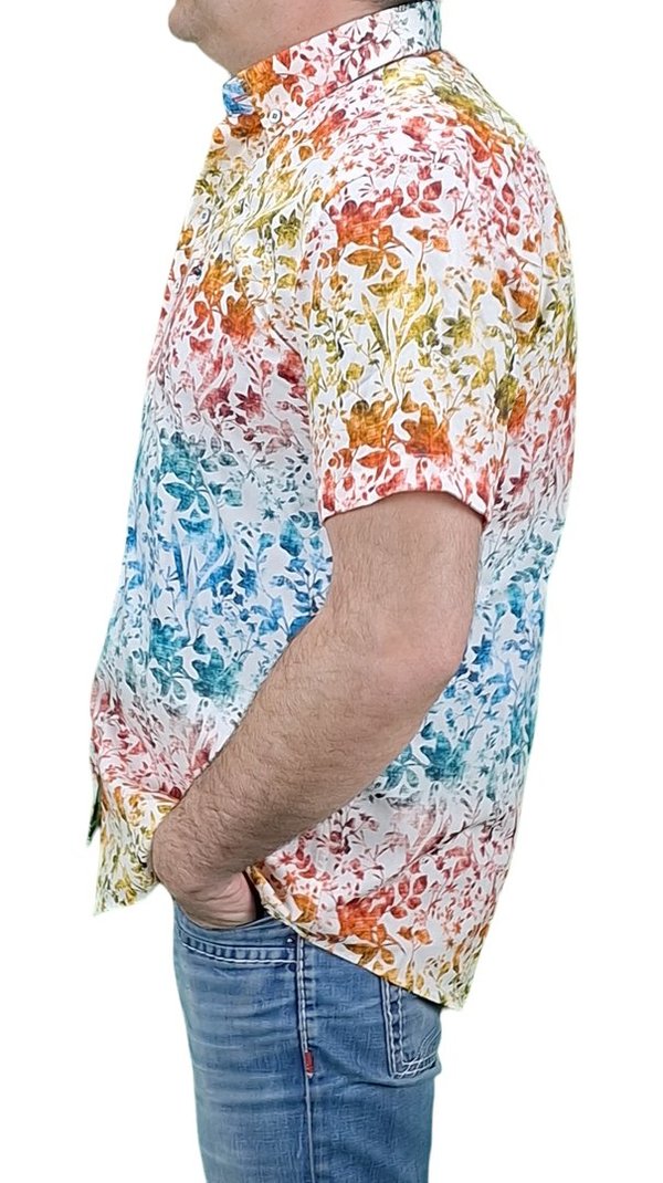 Surfcar Herrenhemd Halbarm mehrfarbigen Blumendruck alloverdruck